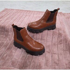 Circus By Sam Edelman Brown Leather Chelsea Boots With Chunky Rubber Sole